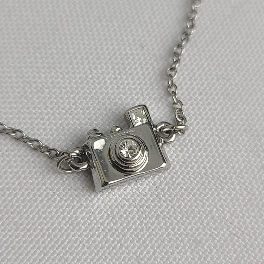 Lia Sophia Silver Tone Camera Rhinestone Pendant Necklace